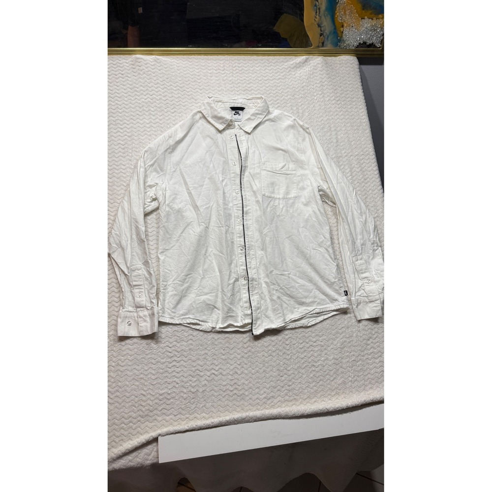 Nike SB Mens White Long Sleeve Button Down Skate Shirt Large Contrast Placket